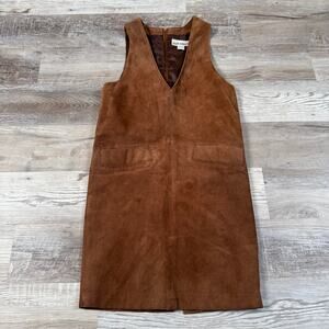 Vintage Ellen Ashley Brown Suede Sleeveless Midi Dress 90s Minimalist Small